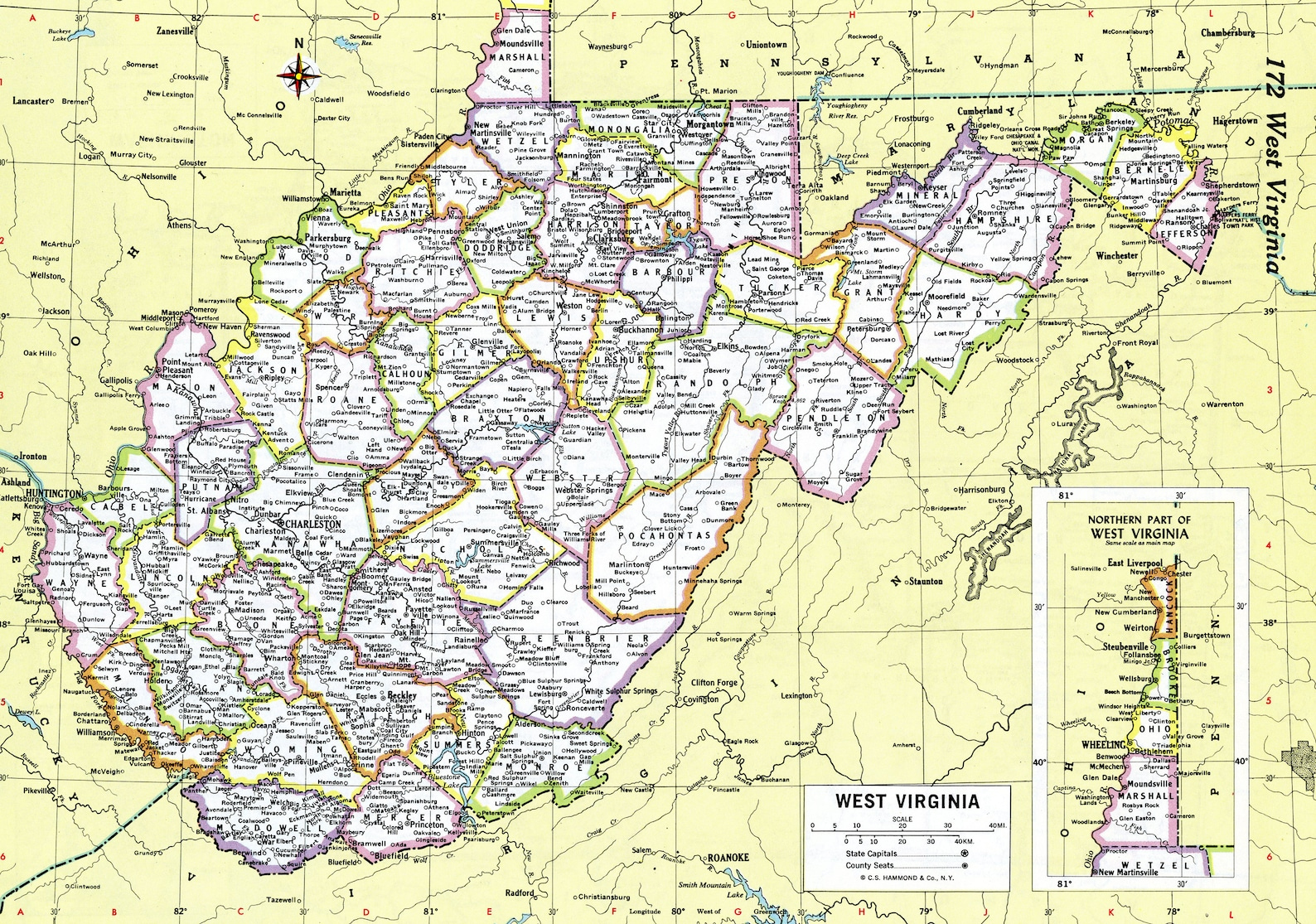 1980 West Virginia Map Antique Hammond Atlas Map Vintage Etsy