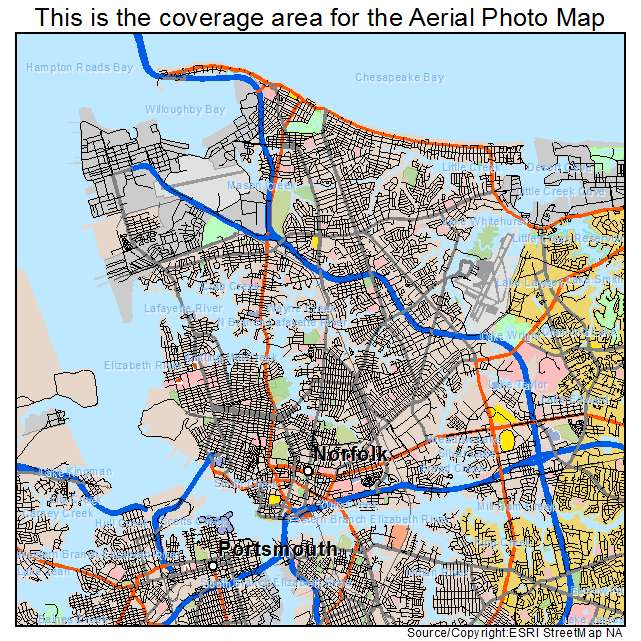 Aerial Photography Map Of Norfolk VA Virginia