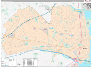 Alexandria County VA Wall Map Premium Style By MarketMAPS