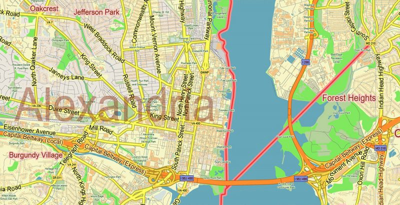 Alexandria Virginia Washington DC US Map Vector Low Detailed for 