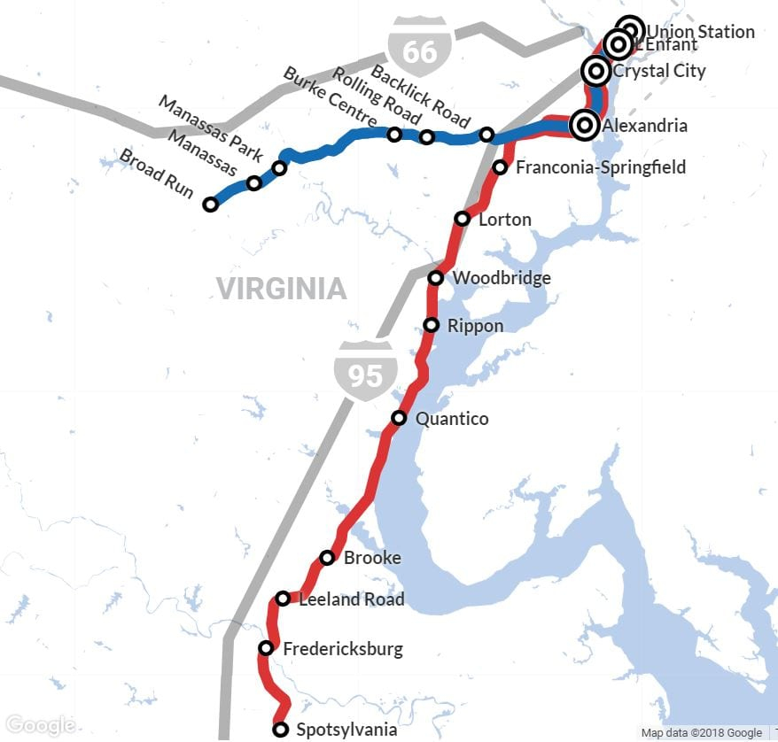 Virginia Map With Cities Vre | Virginia Map