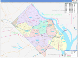 Arlington County VA Wall Map Color Cast Style By MarketMAPS MapSales