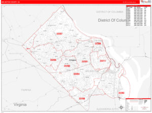 Arlington County VA Zip Code Wall Map Red Line Style By MarketMAPS