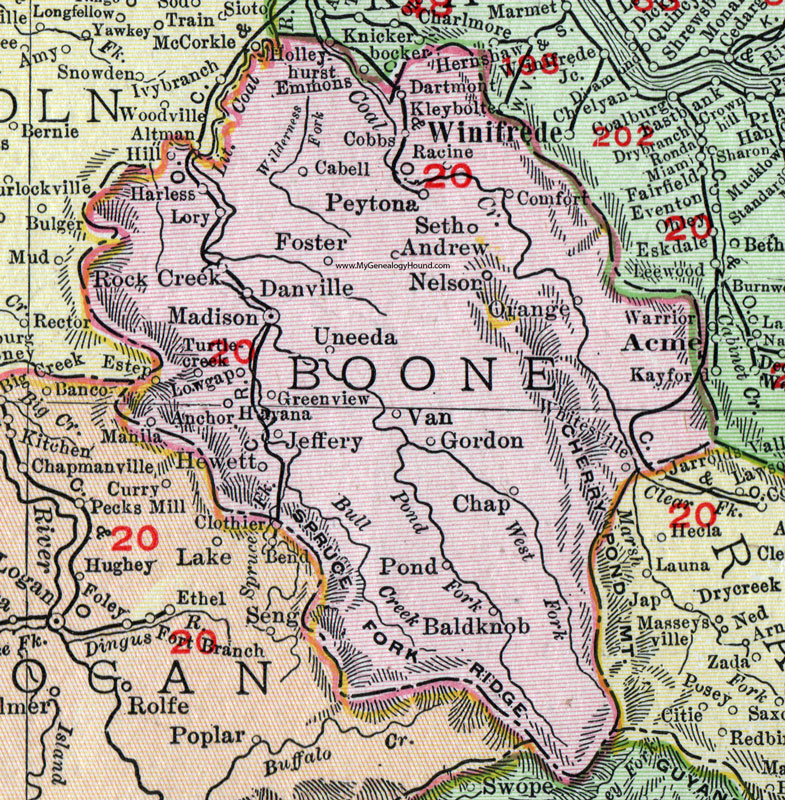 Boone County West Virginia 1911 Map By Rand McNally Madison Peytona 