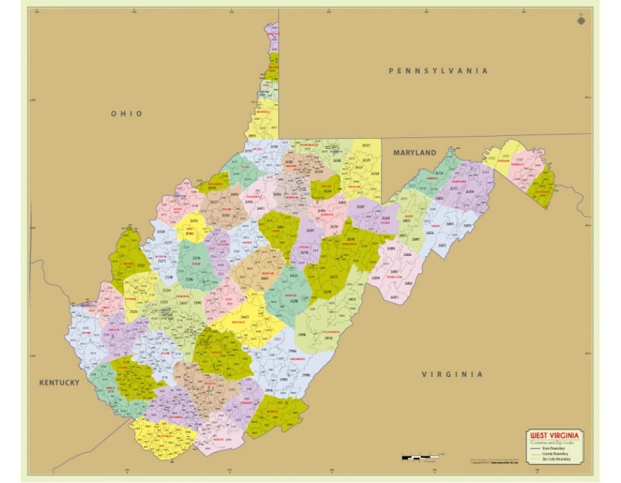 Buy West Virginia Zip Code Map With Counties Online