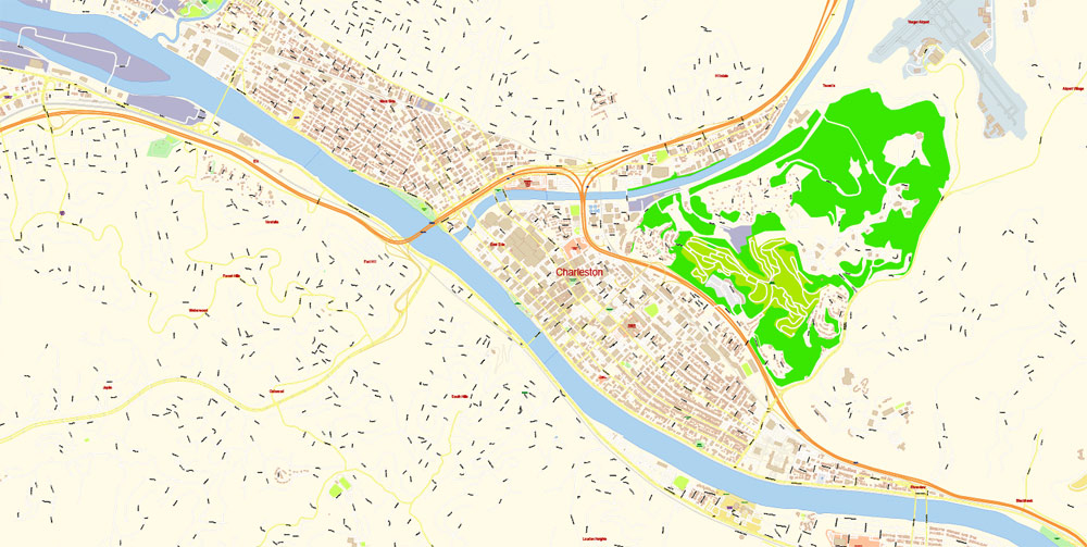 Charleston Map Vector Exact City Plan West Virginia Detailed Street Map 