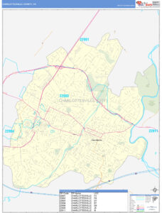 Charlottesville County VA Zip Code Wall Map Basic Style By MarketMAPS
