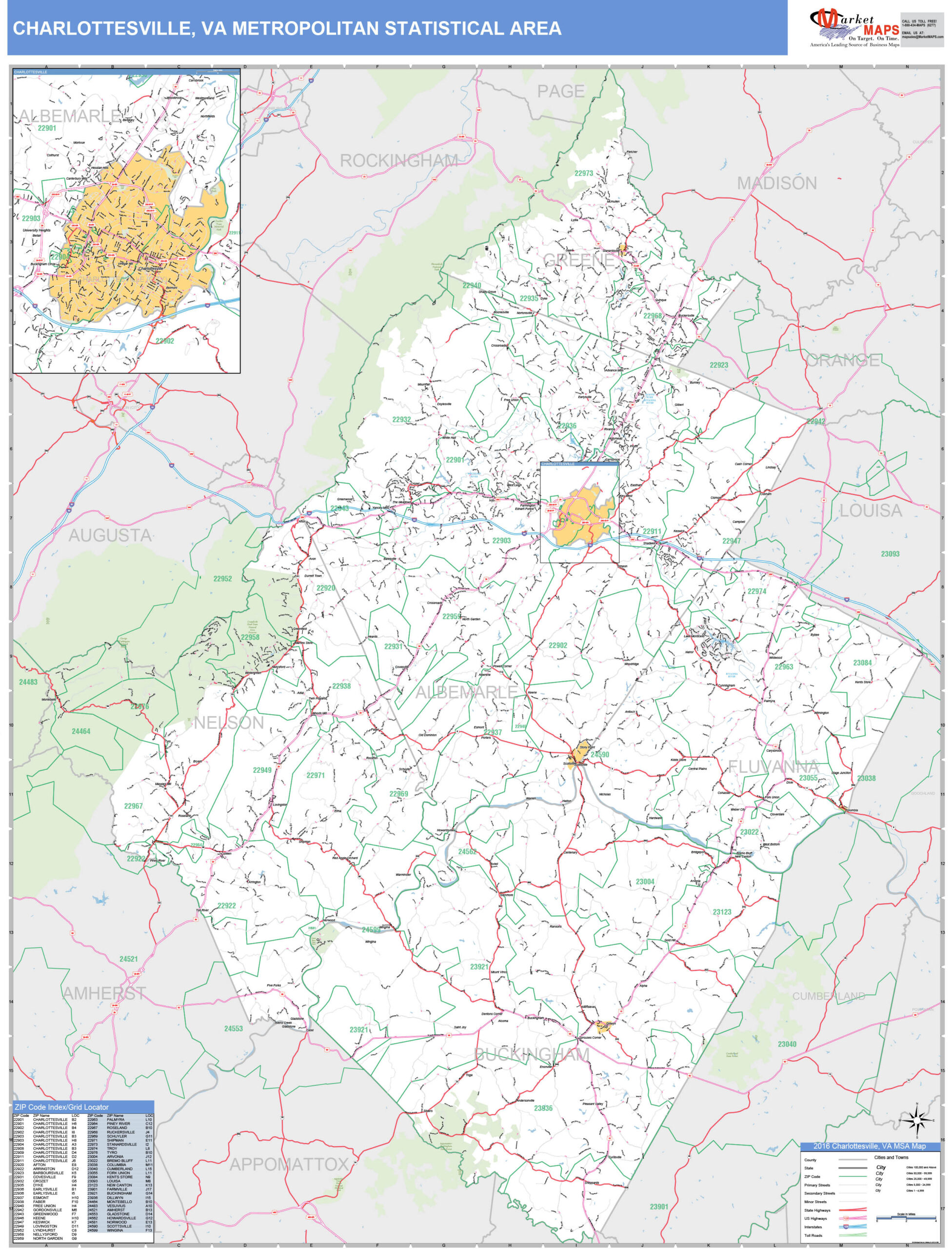Charlottesville Va Metro Area Wall Map Basic Style By Marketmaps 1 Scaled 