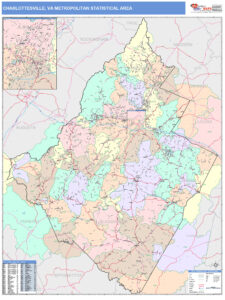 Charlottesville VA Metro Area Wall Map Color Cast Style By MarketMAPS