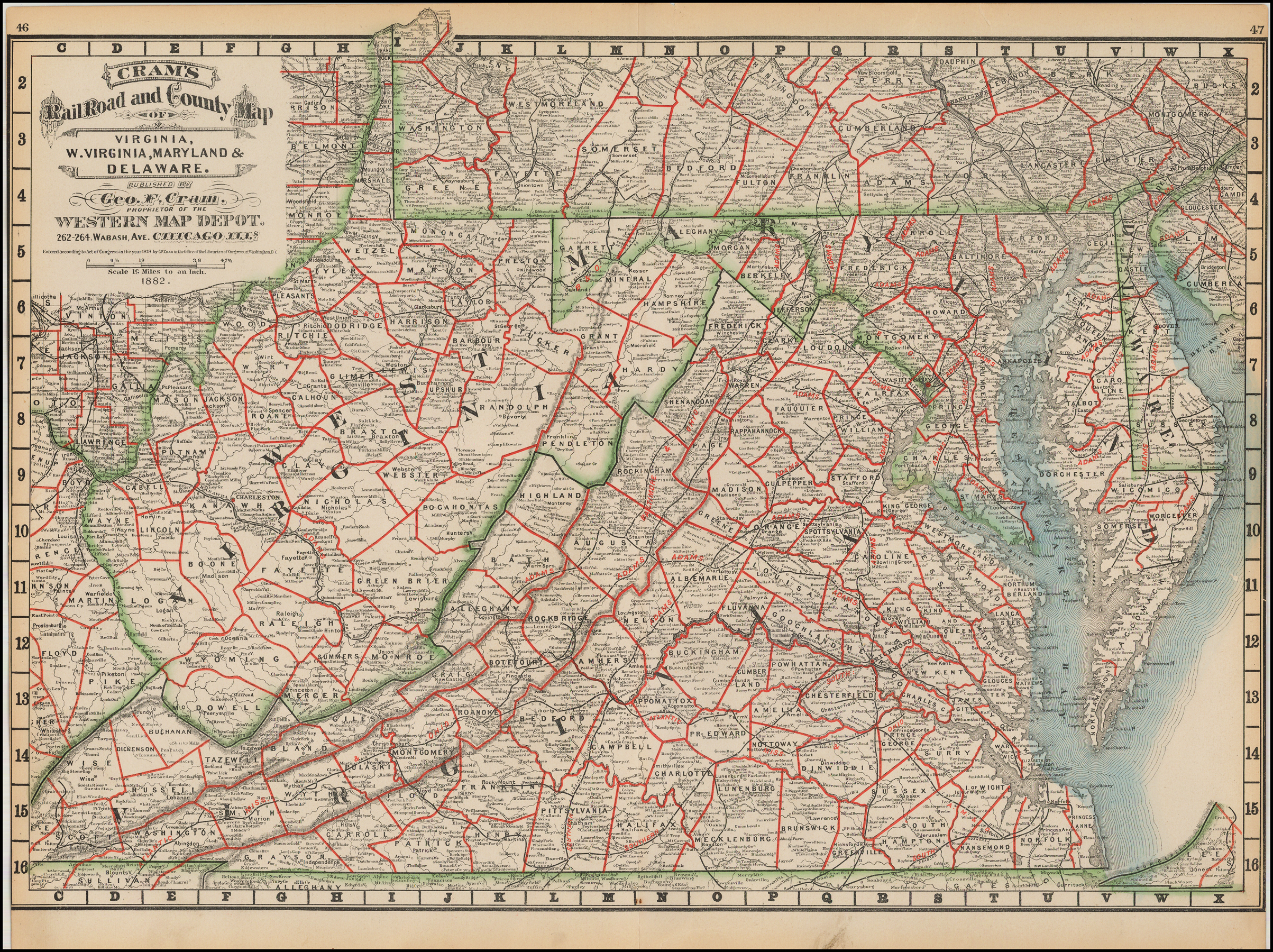 Cram s Rail Road County Map Of Virginia W Virginia Maryland And 