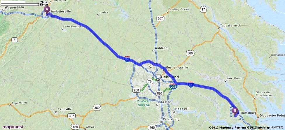 Driving Directions From Charlottesville Virginia To Williamsburg 