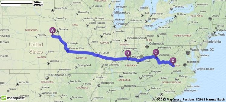 Driving Directions From Lincoln Nebraska To Lynchburg Virginia 