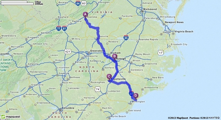 Driving Directions From Roanoke Virginia To Hampstead North Carolina 