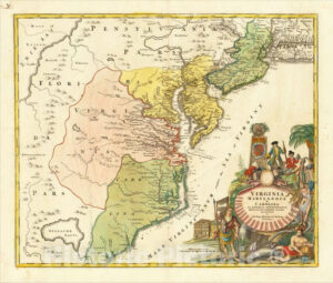 Historic Map Virginia Marylandia Et Carolina In America