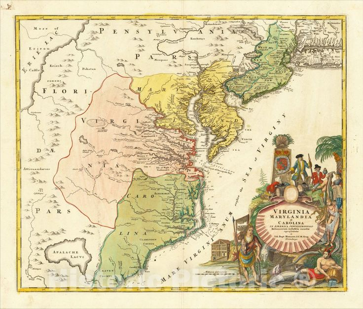 Historic Map Virginia Marylandia Et Carolina In America 