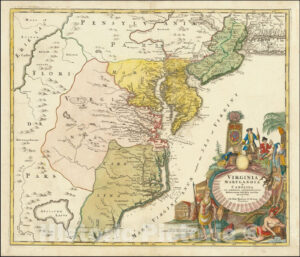 Historic Map Virginia Marylandia Et Carolina In America