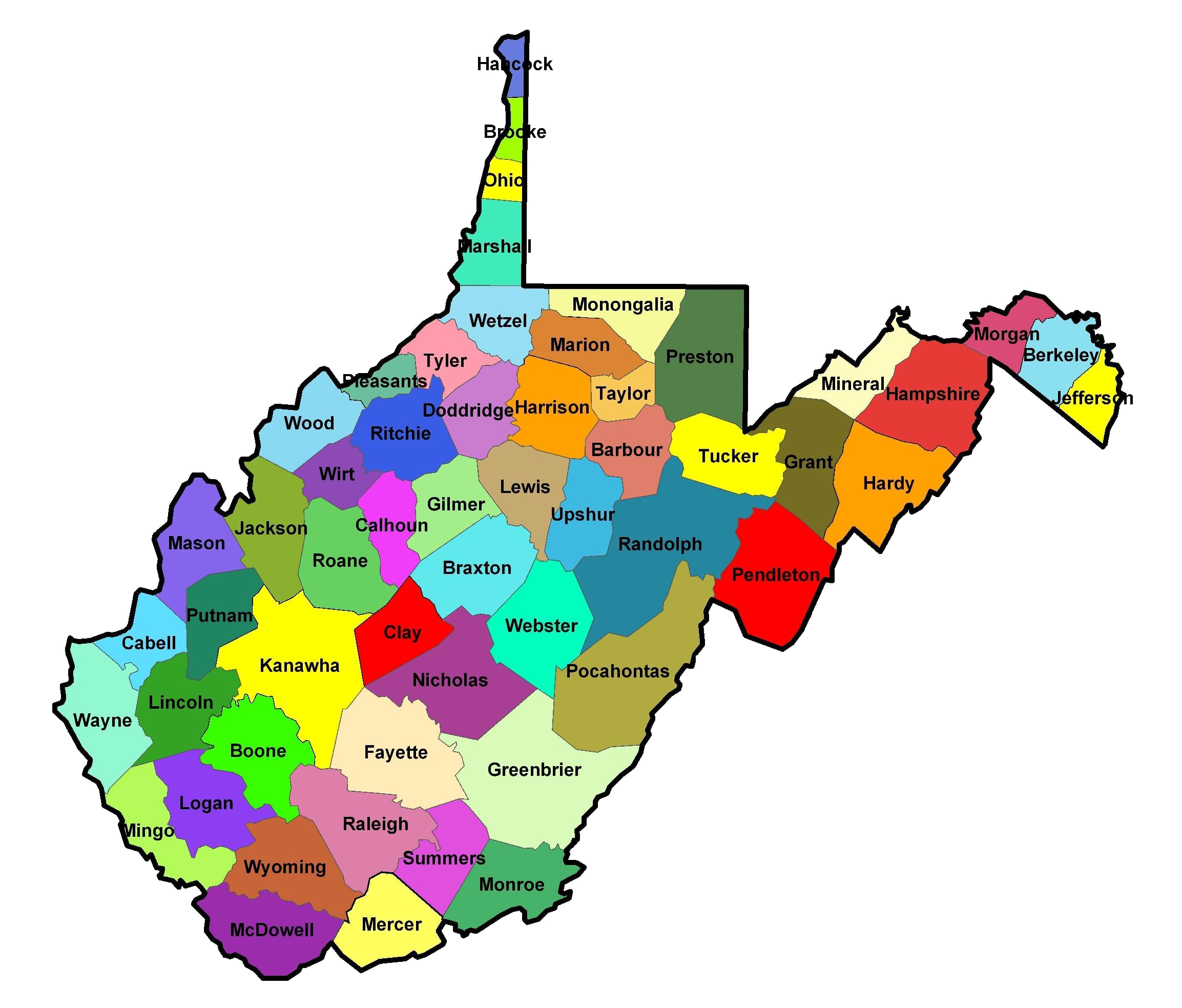 West Virginia State Map With Counties