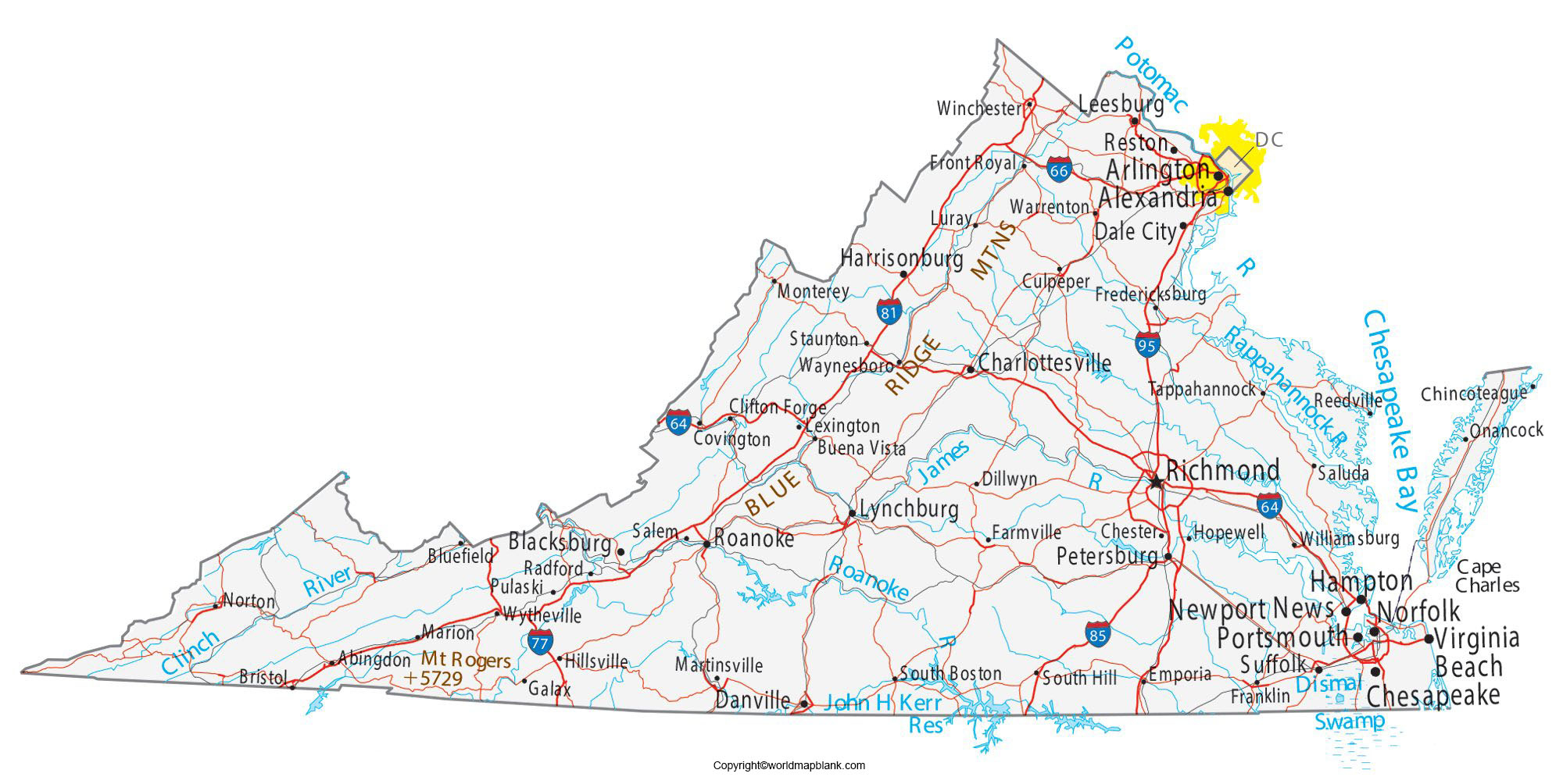 Virginia Map With Cities Outlined