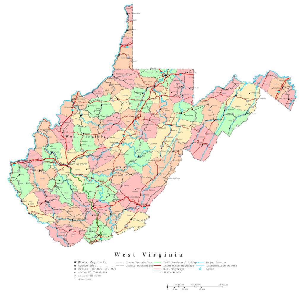 Laminated Map Large Detailed Administrative Map Of West Virginia Virginia Map
