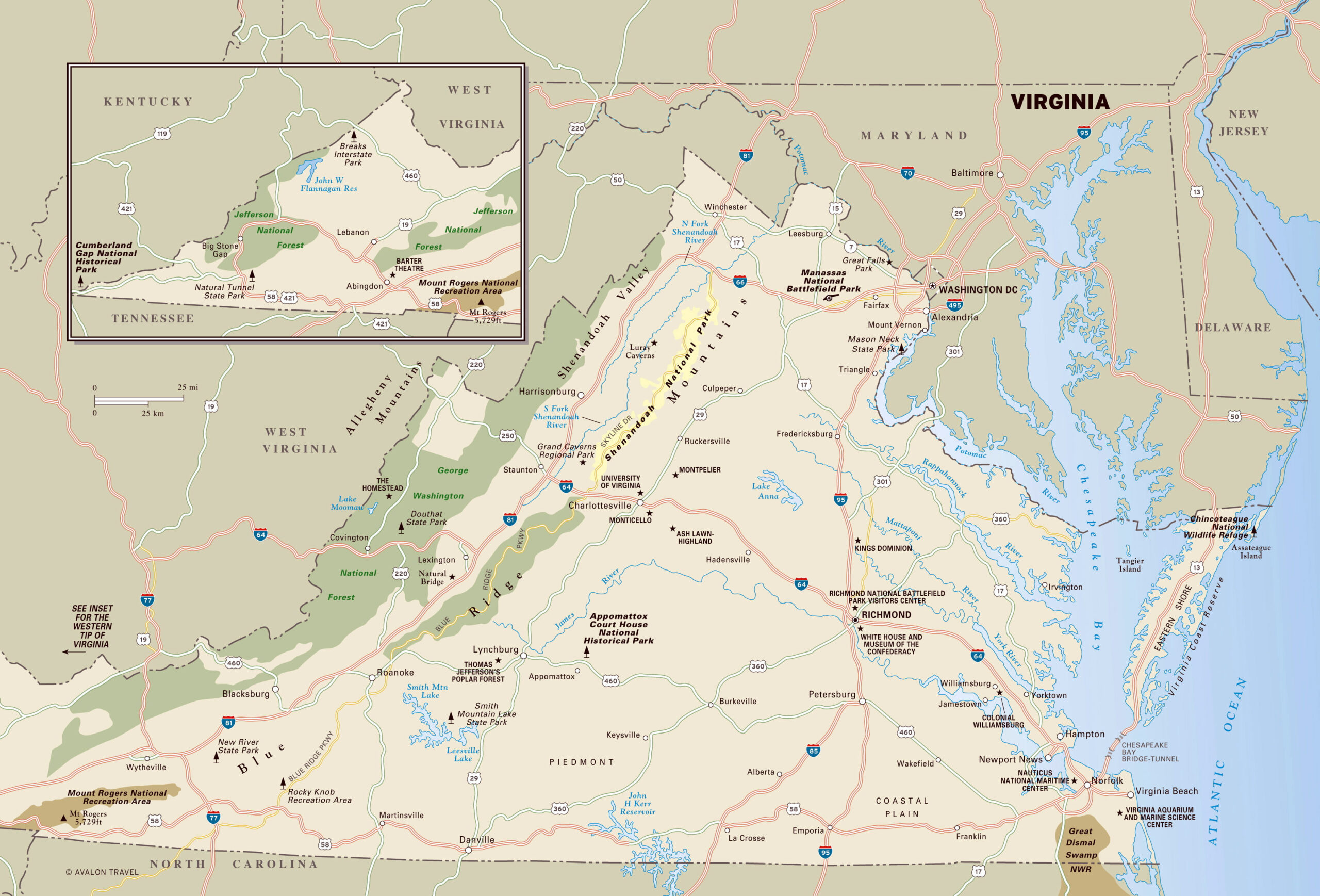 Laminated Map Large Detailed Map Of Virginia State With National 