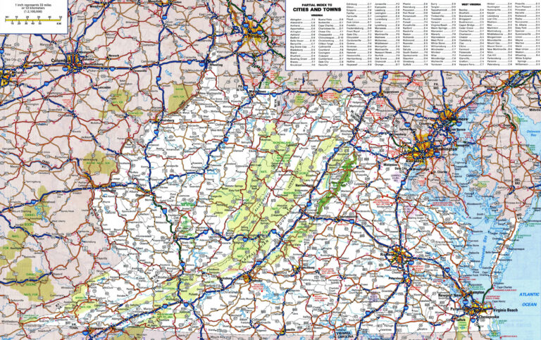 Laminated Map Large Detailed Roads And Highways Map Of West Virginia