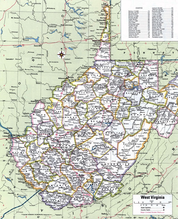 Large Detailed Administrative Divisions Map Of West Virginia State With 