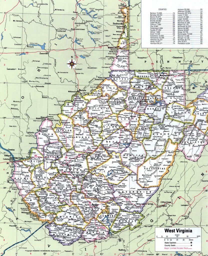 Large Detailed Administrative Map Of West Virginia State With Roads And Virginia Map