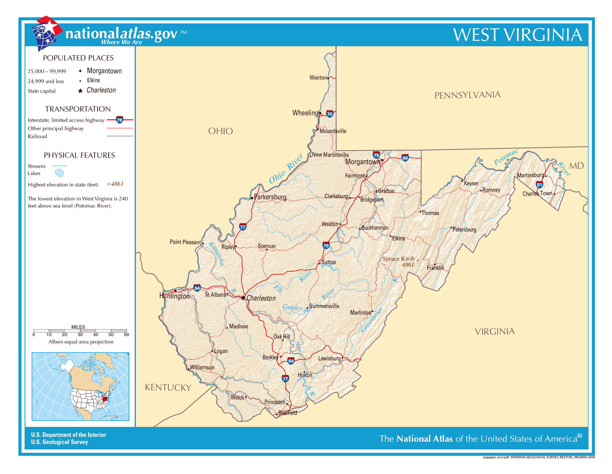 Large Detailed Map Of West Virginia State West Virginia State USA 