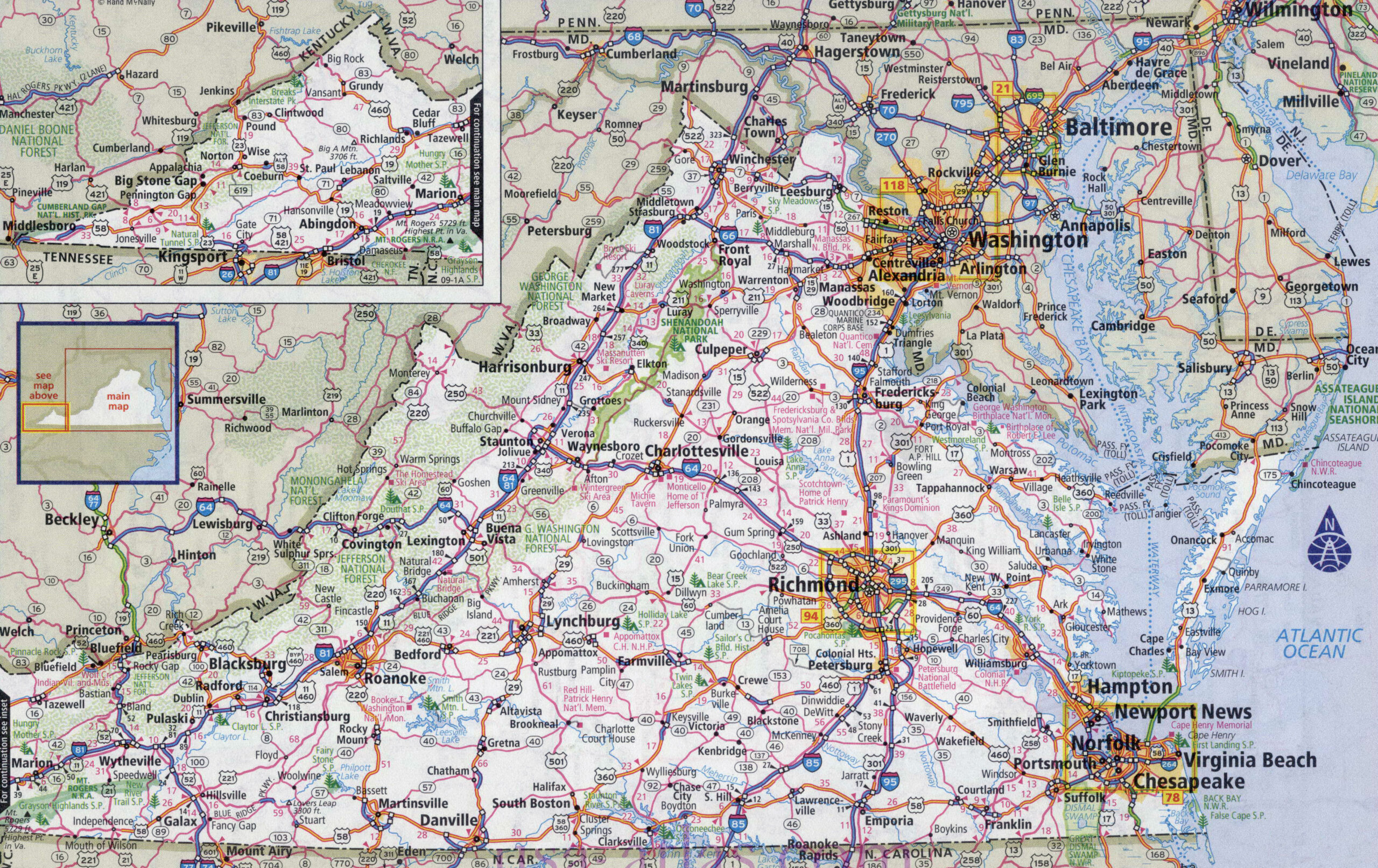 Road Map Of Virginia With Cities And Towns