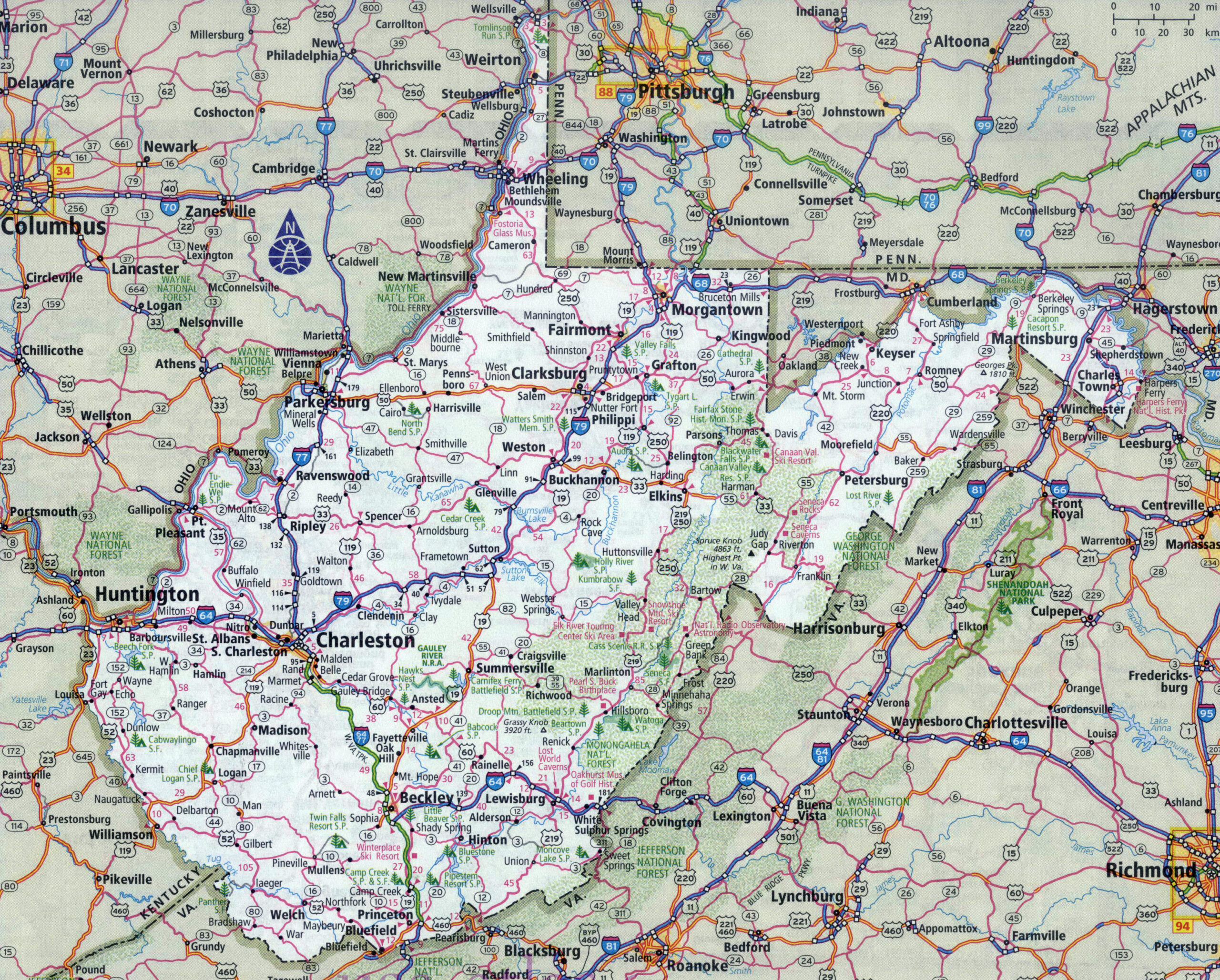 Large Detailed Map Of West Virginia