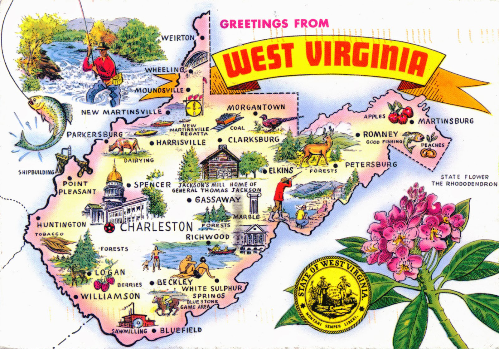 Large Tourist Illustrated Map Of The State Of West Virginia Vidiani 