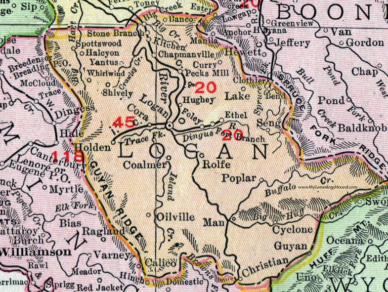 Logan County West Virginia 1911 Map Chapmanville Pecks Mill 