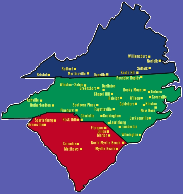 Map Of Virginia North And South Carolina