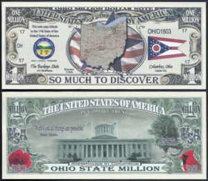 Lot Of 25 Bills OHIO STATE MILLION DOLLAR BILL W MAP SEAL FLAG