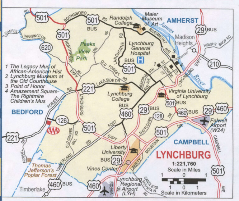 Lynchburg VA Roads Map Free Printable Highway Map Lynchburg City ...