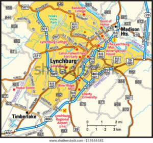 Lynchburg Virginia Area Map Stock Vector Royalty Free 153666581