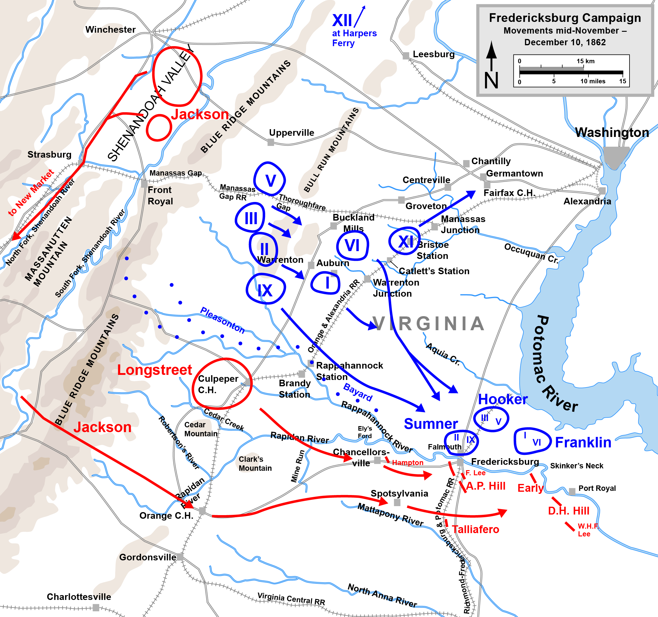 Map Fredericksburg Campaign Movements Mid Nov Dec 10 1862 