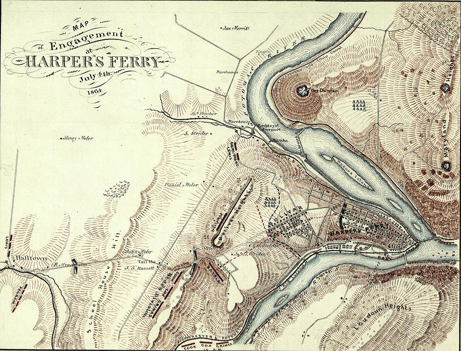 Map Of Harper s Ferry West Virginia In 1864 Photograph By Steve Estvanik