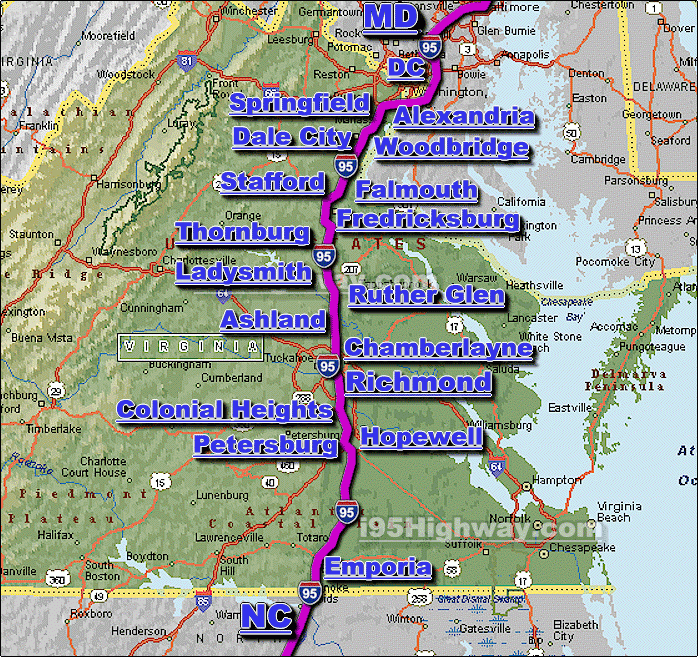Map Of I 95 Exits In North Carolina Virginia Map