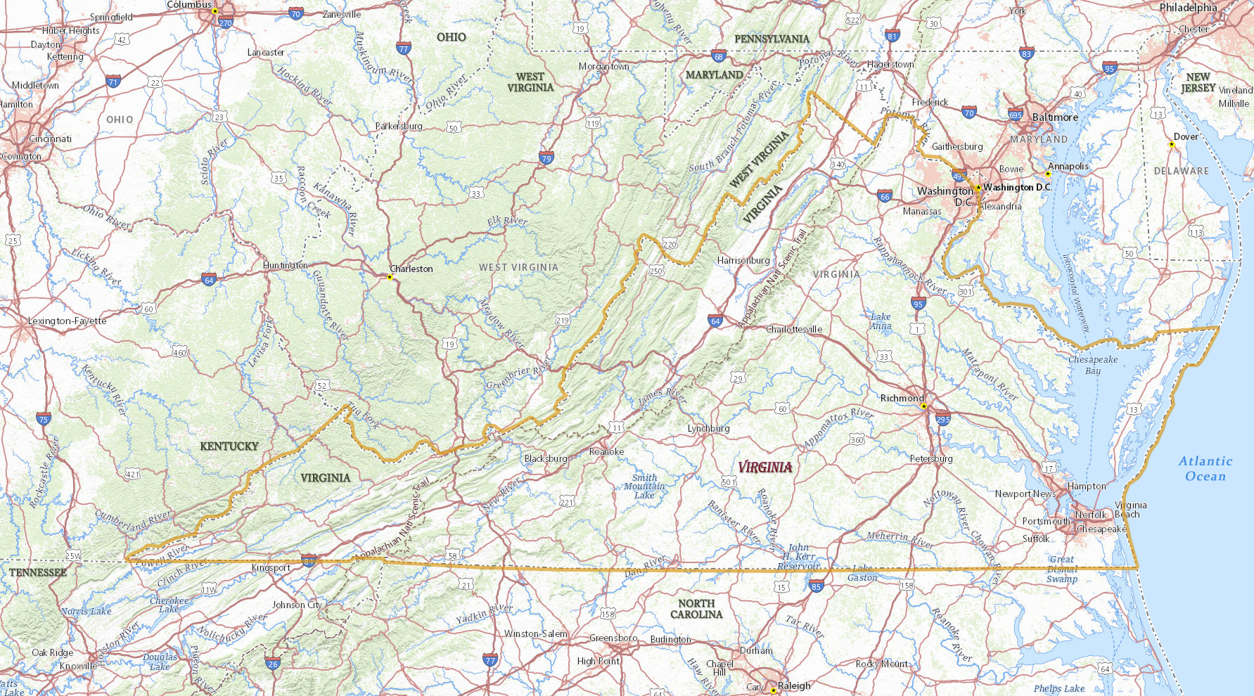 Map Of Tennessee Virginia And West Virginia