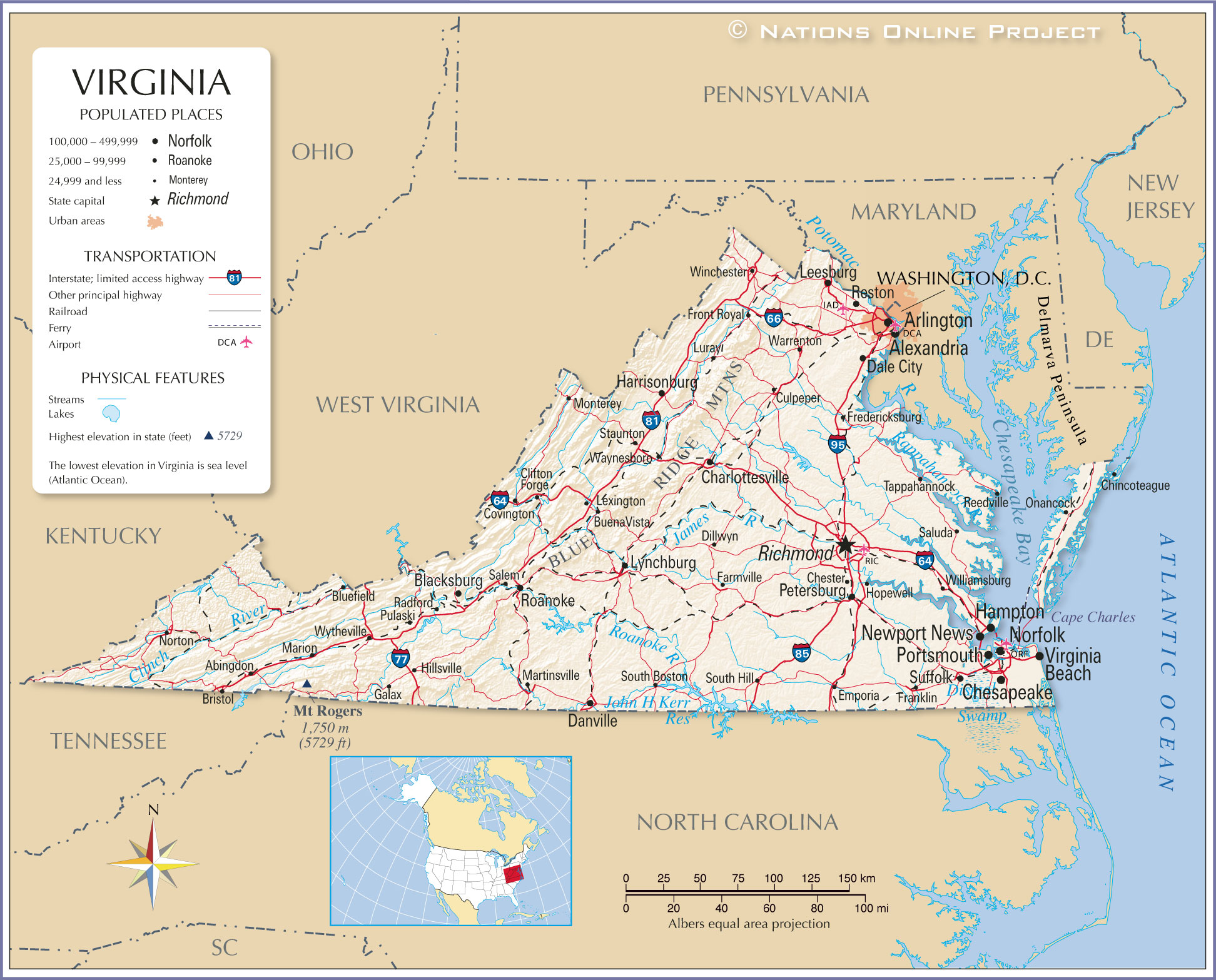 Map Of The Commonwealth Of Virginia USA Nations Online Project