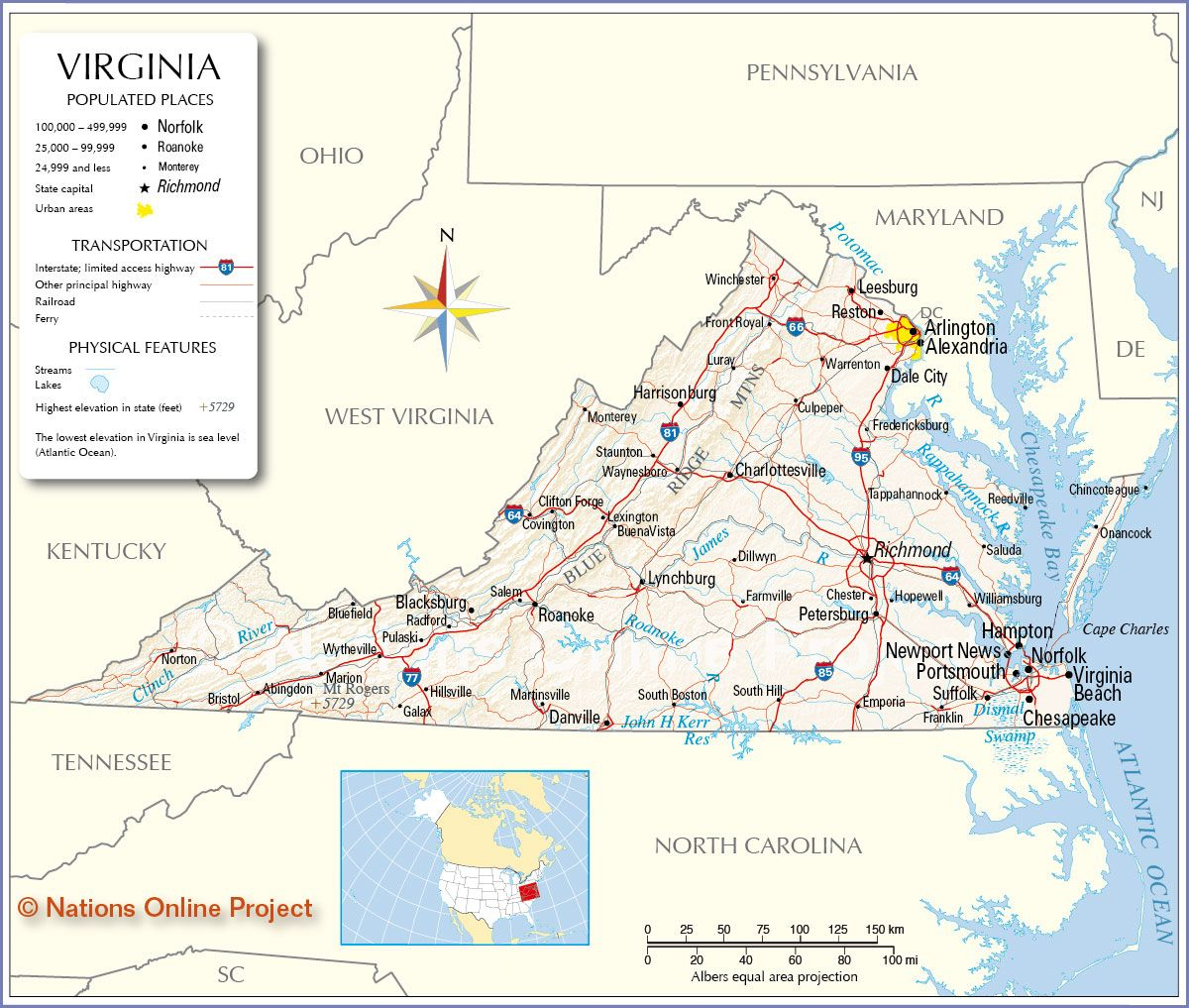 Map Of The U S State Of Virginia Map Detailed Map Virginia Map