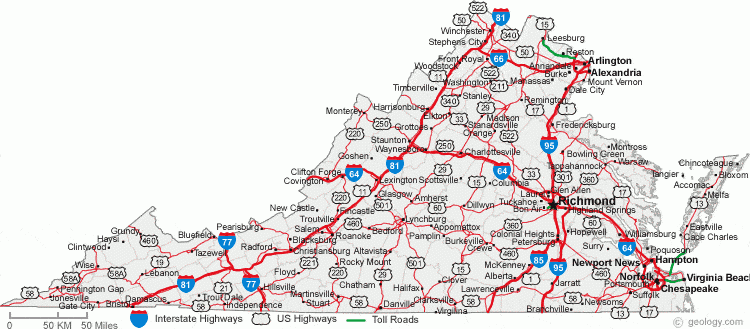 Virginia Map With Cities/Towns