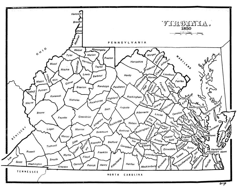 Map Of Virginia From 1850 13 Years Before The Rogue 55 Counties