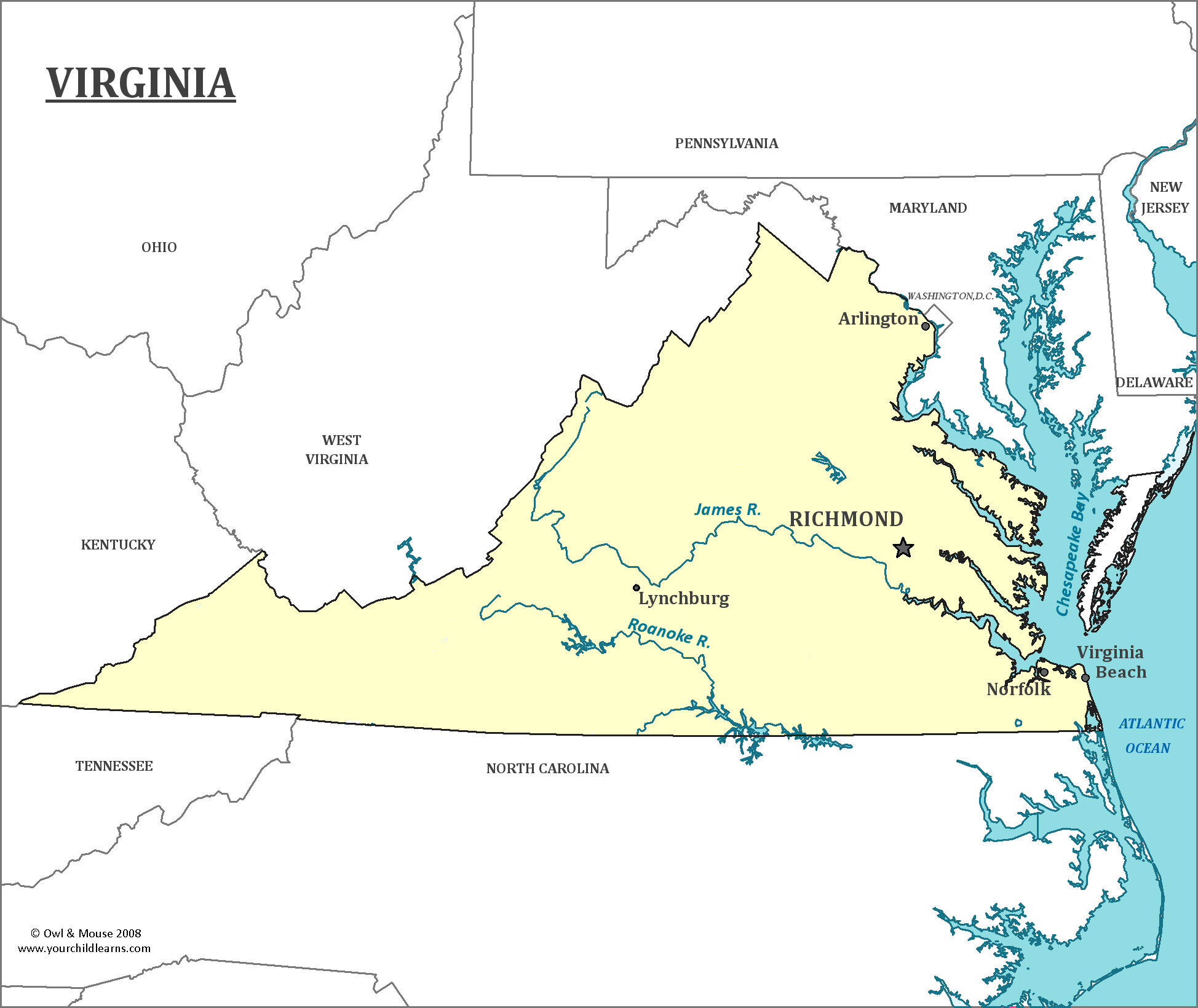 Virginia Map With Capital