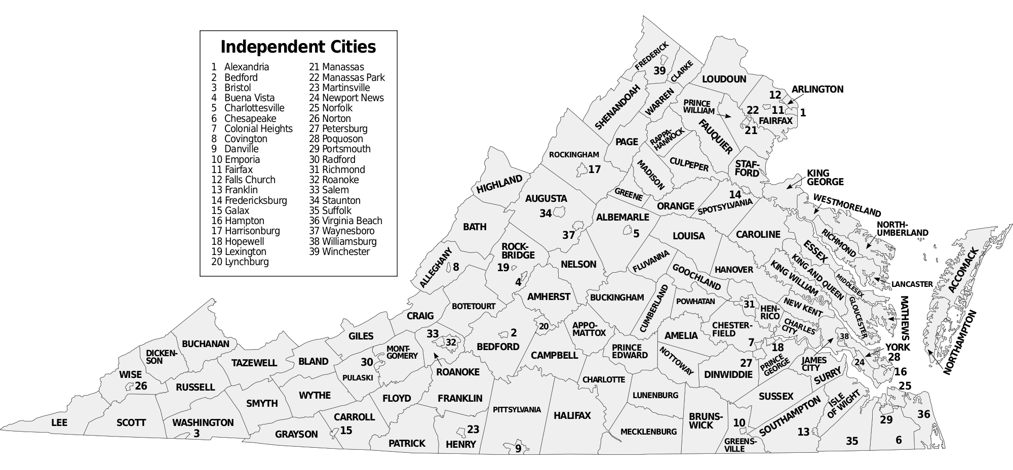 Virginia Map Counties Borders