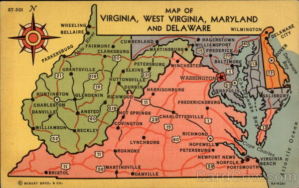 Map Of Virginia West Virginia Maryland And Delaware Maps