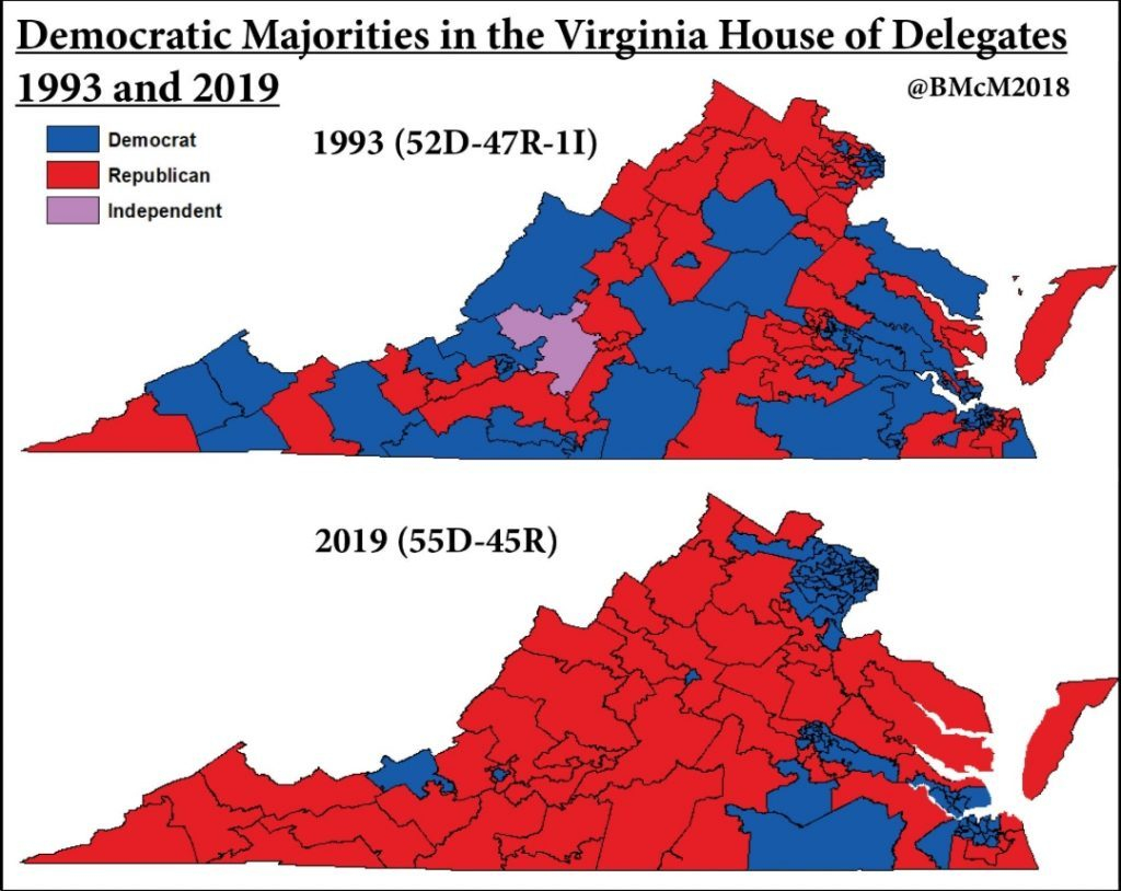 Maps Of Virginia House Of Delegates 1993 And 2019 The Bull Elephant