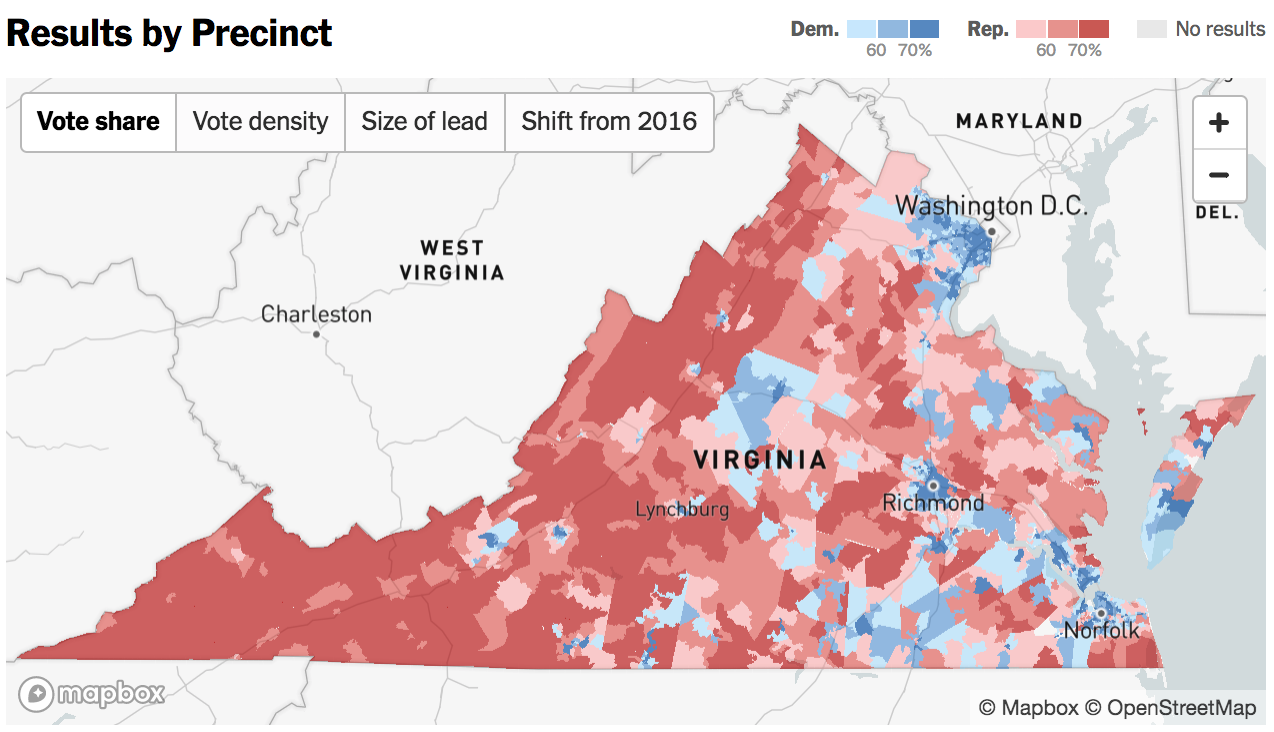 New York Times Live mapping Virginia Election Points Of Interest
