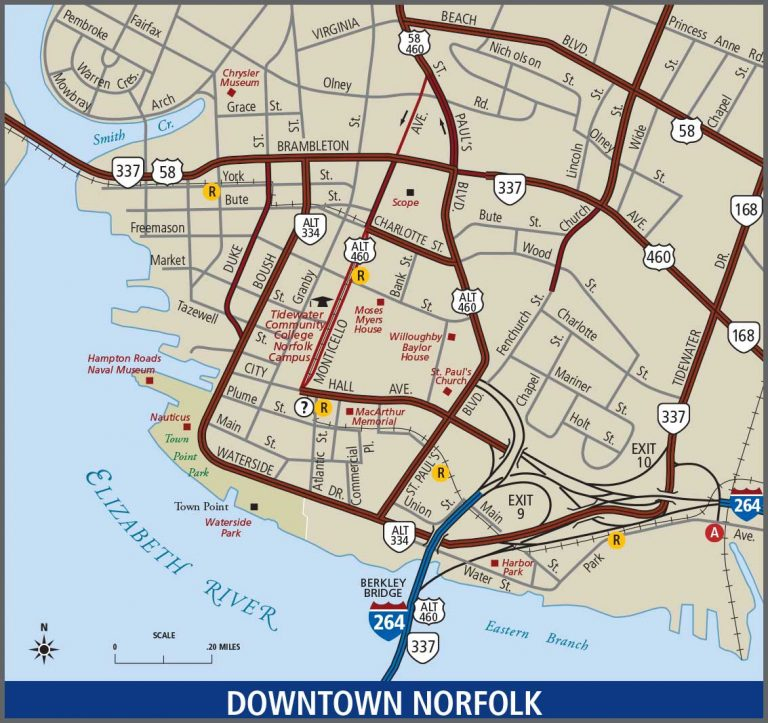 Norfolk Downtown Map Printable Map Of Norfolk Va Printable Maps